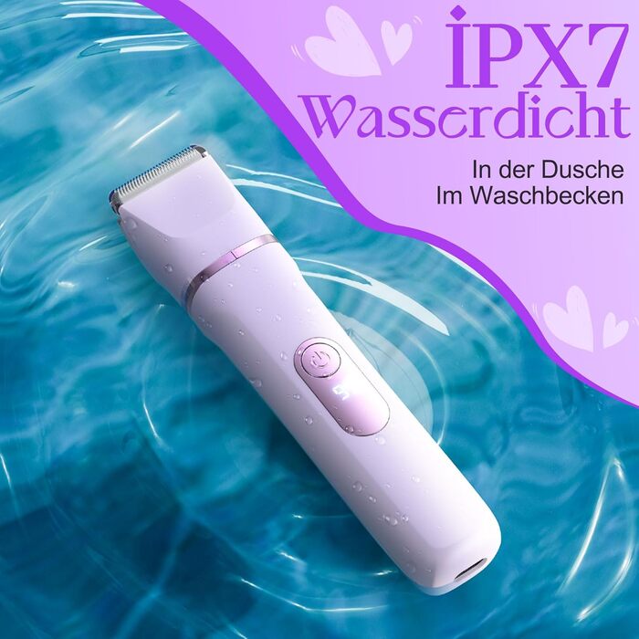 Електричний жіночий тример 3-в-1 для тіла та інтимної зони з LED-дисплеєм, USB-зарядка, IPX7, фіолетовий