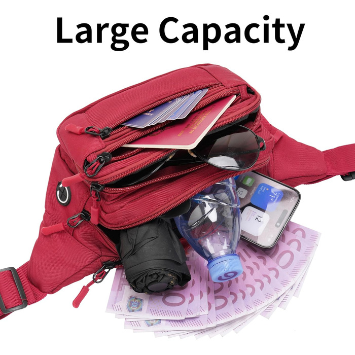 Поясна сумка на пояс, на стегно, унісекс, 30 см, червона. Зручна для подорожей, прогулянок з собакою, чоловіча та жіноча