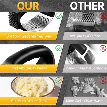 Прес для часнику Wippe з нержавіючої сталі, багатофункціональний, з очищувачем та щіткою для чищення. Підходить для часнику, імбиру та іншого. Можна мити в посудомийній машині.