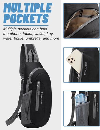 Чоловіча/Жіноча нагрудна сумка, слинг-сумка, сумка через плече, водонепроникна, для подорожей, активного відпочинку, спорту (чорна)