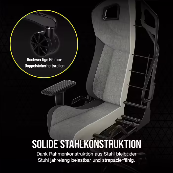 Ігрове крісло Corsair T3 RUSH Fabric 2023, автомобільний стиль, тканинне покриття, подушка для шиї, ортопедична підтримка попереку, сіре та антрацитове