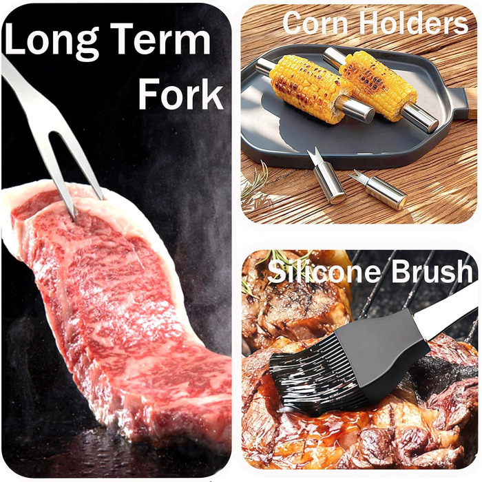 Набір гриля з нержавіючої сталі 20 предметів, BBQ набір для гриля, аксесуари для гриля, подарунок для чоловіків, для пікніків та кемпінгу