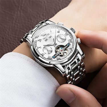 Чоловічий наручний годинник OLEVS 6607: кварцовий, водонепроникний, з ремінцем з натурального дерева, сріблястий/білий