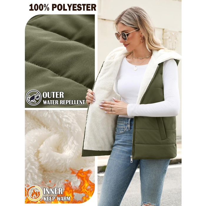 Жіноча тепла степкова жилетка Yuson з капюшоном, без рукавів, на осінь-зиму, військовий колір, розмір L