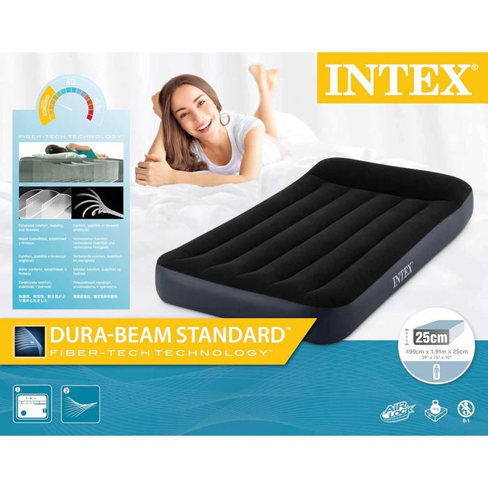 Надувний матрац Intex Twin Classic з підтримкою подушки та Fiber-Tech, 99 x 191 x 25 см (64146ND)