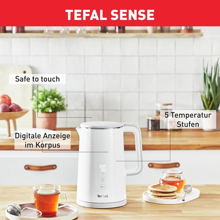 Електричний чайник Tefal Includeo KI5338, 1.5 л, 2400 Вт, білий — з протиковзаючою ручкою та знімним фільтром