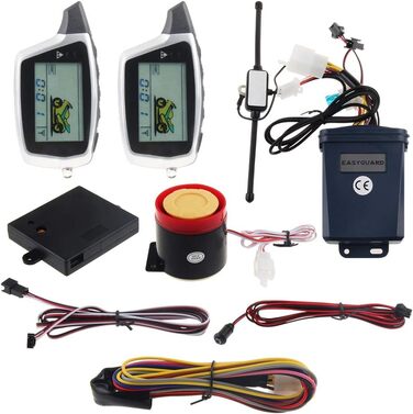 Двостороння сигналізація для мотоцикла EASYGUARD EM212 з LCD-пейджером, акумуляторним брелоком, ударним і мікрохвильовим датчиками, 12V
