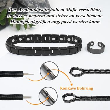 Браслет магнітний чоловічий Vicmag з титанової сталі, подвійний ряд магнітів, регулюється, з подарунковою коробкою (однорядний, чорний)