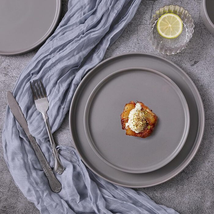 Набір посуду Nebula для 4 осіб (12 предметів): тарілки та миски, керамічний набір, тарілки для сервірування столу, безпечний у мікрохвильовці та посудомийній машині, темно-сірий колір