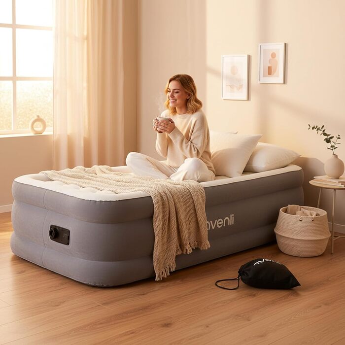 Надувний матрац-ліжко AVENLI самонадувний для 1 особи, 191x99x46 см, з інтегрованою помпою, белькрове покриття, для кемпінгу та дому