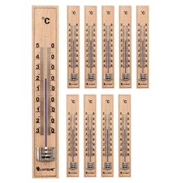 Lantelme 10-Piece Analog Room Thermometer Wood – Classic Thermometer for Indoor and Outdoor Use, Ideal as Kitchen, Bathroom, and Garden Thermometer, Eco-Friendly and Battery-Free