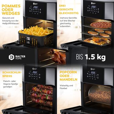 Мультипечі Airfryer Balter HL-1200 XXL: аерофритюрниця, міні-духовка та дегідратор 12л, 10 програм, чорна