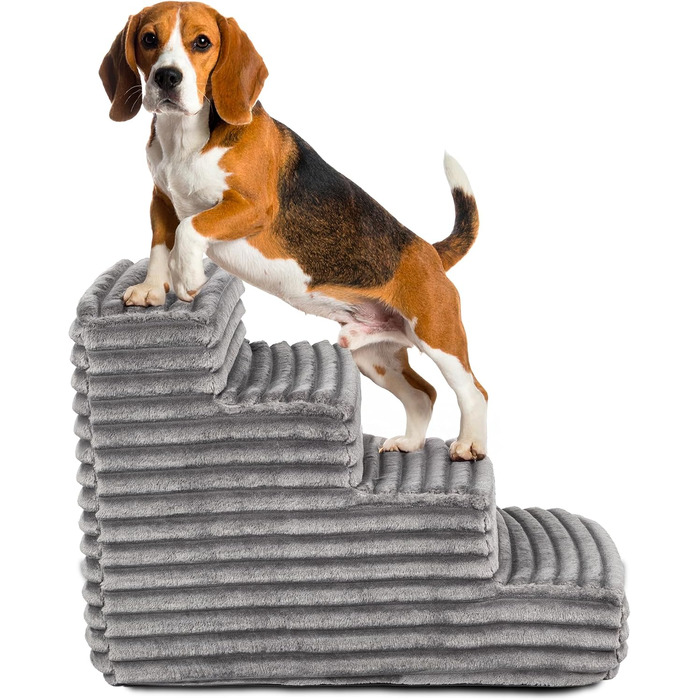 Сходинка для тварин Boutique Zoo: 4 сходинки, 40 см, для собак та котів | З м'якого велюру, темно-сірого кольору | Ідеально для ліжка та авто