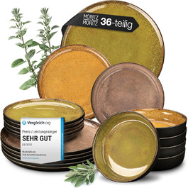 Набір посуду Moritz & Moritz VIDA на 12 осіб, 36 предметів - вінтажний сервіз з сучасного порцеляну, стійкий до подряпин, для мікрохвильової печі та посудомийної машини
