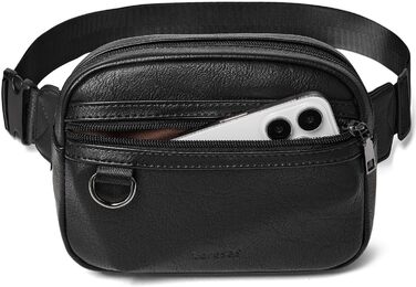 Чоловіча та жіноча поясна сумка, 2 л, веганська шкіра, коричнева, 8 дюймів, для подорожей, піших прогулянок, бігу. Модна бананка (чорна)