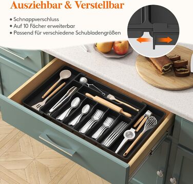 Органайзер для столових приборів Lifewit в шухляду, регульований, чорний (33-57 см x 38 см x 5 см)