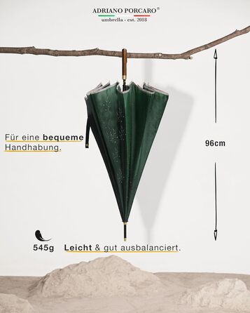 Стійкий до вітру парасолька: великий парасолька Ø120см з відбиваючим краєм, 12 спиць, з чохлом, оливковий - для чоловіків та жінок