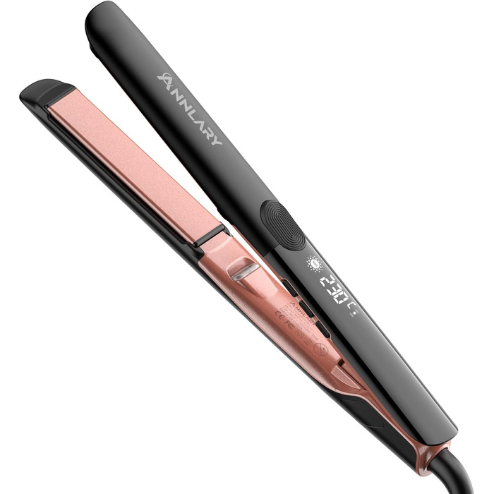 ANNLARY 1 Inch Hair Straightener & Curling Wand 2-in-1 - Titanium Ceramic Ion Technology - Heat Protection, Anti-Frizz, Shiny Hair - Dual Voltage (110-240V)