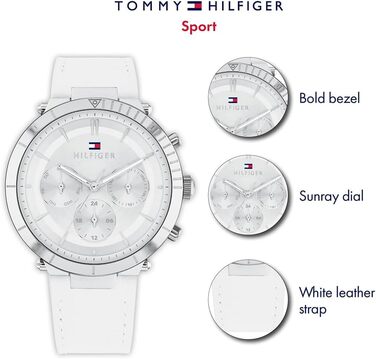 Годинник Tommy Hilfiger для жінок з білим шкіряним ремінцем, кварцовий, модель 1782352