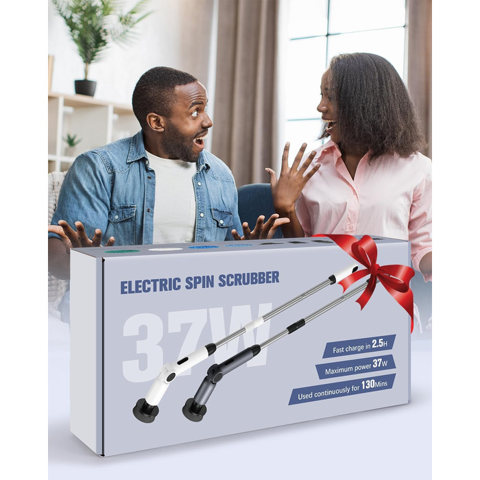 Electric Cleaning Brush, [Collapsible Version] Homtronics Electric Scrub Brush, Adjustable Long Handle, Electric Spin Scrubber Cordless with 8 Drill Brush Heads for Bathroom Kitchen Car, Grey
