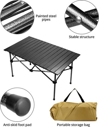 Складний стіл QWORK® для кемпінгу, подорожей, пікніка 95x55x50 см, чорний