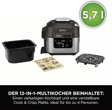 Мультиварка Ninja Speedi 5.7л 12-в-1: Мультикукер, Фритюрниця, Гриль, Slow Cooker, Духовка - Чорний ON500EU