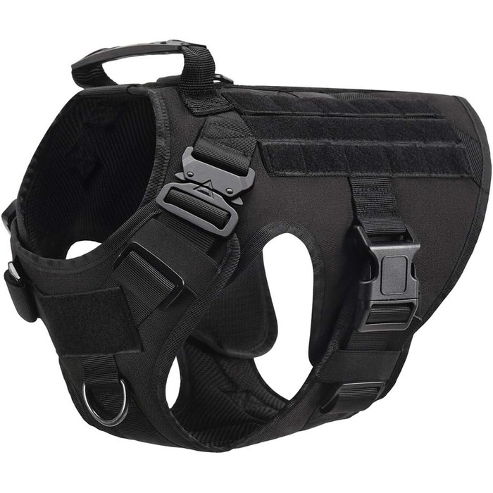 FEimaX Tactical Dog Harness with Handle Military Net Working Tactical Dog Vest Chest Harness for Large Dogs No Pull Adjustable Vest for Walks Training (Black, M)