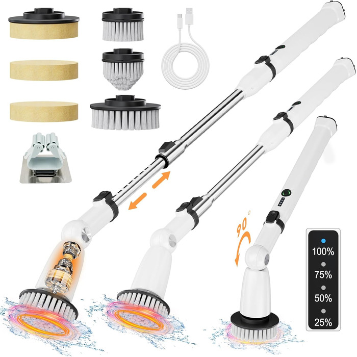 iDiskk Electric Spin Scrubber, Upgraded IPX7 Bathroom Scrubber, Shower Cleaning Brush with Adjustable and Detachable Handle, Dual Speed, Electric Cleaning