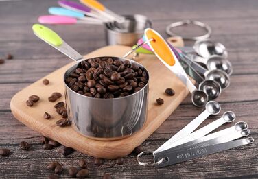 Stainless Steel Measuring Cup and Spoon Set - Measuring Cups and Spoons for 10 and 5, Mini Stainless Steel Measuring Spoon Set for Dry and Liquid Ingredients
