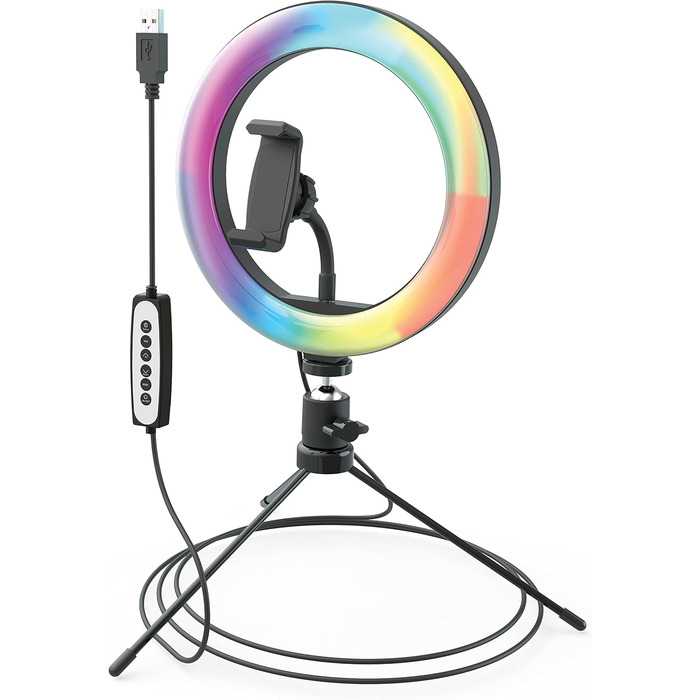 DIGIPOWER 11' кільцева лампа з регулюванням висоти (58-168 см), 3 режими освітлення, 10 рівнів яскравості, тримач для телефону (iOS/Android), для макіяжу, YouTube, TikTok та Vlogging. Кільцева лампа 11' (10' RGB кільцева лампа зі штативом)