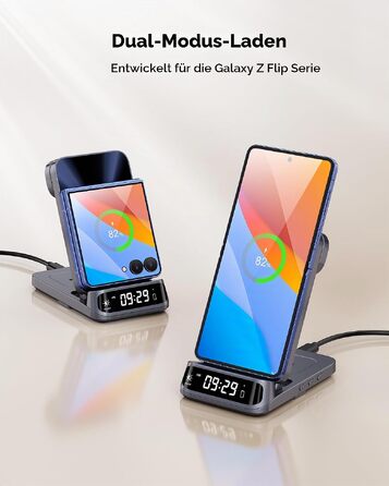Бездротова зарядна станція 3-в-1 SwanScout 708F для Samsung Galaxy Z Flip 7/6/5/4/3, Galaxy Watch 8/7/6/5/4 та Galaxy Buds 3/2 Pro, індукційний зарядний пристрій (без адаптера)