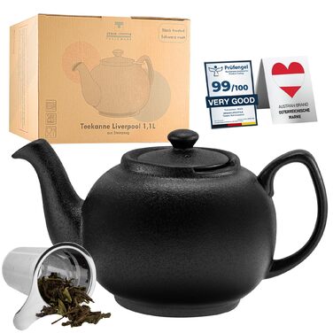 Керамічний чайник Urban Lifestyle LIVERPOOL з ситечком із нержавіючої сталі, 1,1 л, чорний матовий