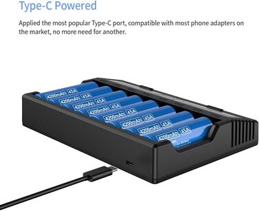 Зарядний пристрій Xtar VC8 для акумуляторів 18650/21700 з LCD-дисплеєм та тестуванням ємності, сумісний з 10440, 16340, 17670, 26650, AA, NI-MH