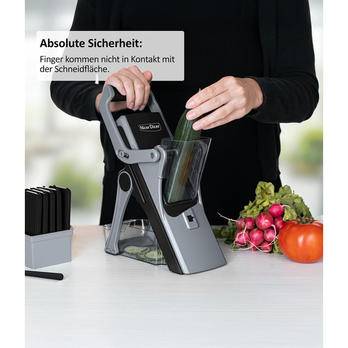 Nicer Dicer Mandoline Vegetable Chopper - 12-Piece Set with Interchangeable Blades - Vegetable Slicer, Julienne Cutter, Cucumber Slicer for Kitchen - Turquoise/Green (Black/Gray)