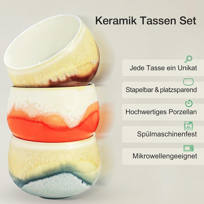 Набір кавових чашок Капучіно, 4 шт., 210 мл, порцеляна, ручна робота, без ручки, для лате макіато, сумісність з посудомийною машиною