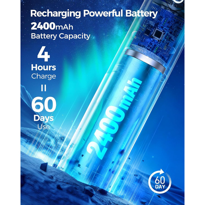 Електрична зубна щітка Rotierende для дорослих з 8 насадками, 4 режимами чищення, акумулятором на 60 днів та Smart-таймером на 2 хвилини - професійна електрична зубна щітка (чорна)