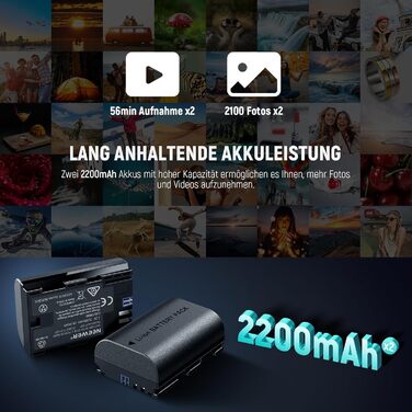 Запасний акумулятор Neewer для Canon EOS 7D Mark II та інші моделі, 2 шт. 2000mAh, комплект з зарядним пристроєм (LP-E6P)