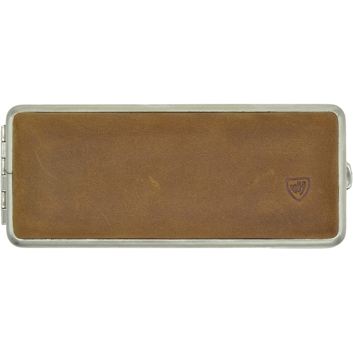 Цигаретний футляр v.H 1912 VOM HOFE MANUFAKTUR зі справжньої м’якої шкіри, коричневий, нікельований каркас, для 10 сигарет, ручна робота, Німеччина, 85-100 мм