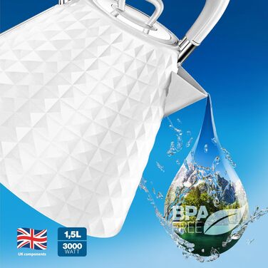 Eldom VENO Retro Electric Kettle - 1.5L Capacity, 3000W, Vintage Design with Grid Pattern, Quick Boil, Removable Scale Filter - White Deluxe