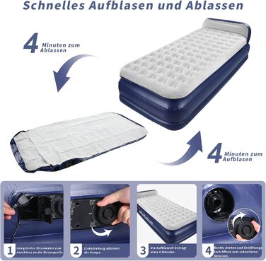 Надувна матрац KMZ з електричним насосом, подвійна висота, для дому, подорожей та кемпінгу. Міцна надувна ліжко - односпальна