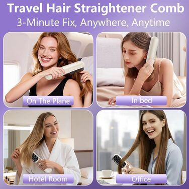 Бездротова випрямляч для волосся LOPHE - щітка-випрямляч з LED-дисплеєм, 3 температурні режими, акумулятор, для волосся та бороди, білий
