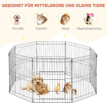 Yaheetech 8-Panel Folding Dog Playpen - 61cm High, Indoor/Outdoor Pet Pen with Door, Flexible & Portable, Easy Assembly - Suitable for Dogs, Cats, Puppies, Rabbits