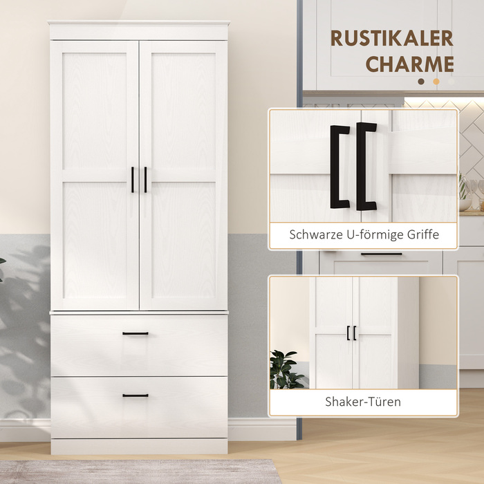 HOMCOM Kitchen Cabinet, Tall Cabinet with Adjustable Shelves, 2 Drawers, Kitchen Buffet for Dining Room, Living Room, 75 x 39 x 178 cm, Cream White | Aosom