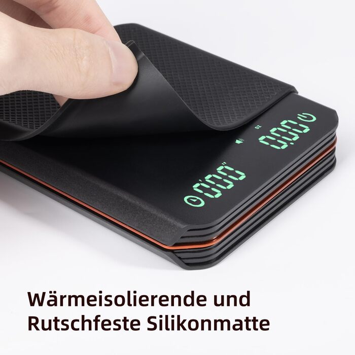 Кухонні ваги Carehabi з таймером, 0.1г, прецизійна вага для еспресо, 2 кг, з силіконовим підігрівачем, перезаряджувана