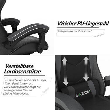 Геймерське крісло Racingreat Ergonomic для PC, підлітків та дорослих. Регульоване, з підголівником, оббите PU-шкірою, темно-сіре