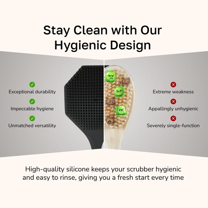 Силіконовий скребок для спини з довгою ручкою - восьмикутна щітка для тіла для душу, ванни та пілінгу. Очищення шкіри, пілінг спини та ніжний силіконовий губка. Легке миття тіла.