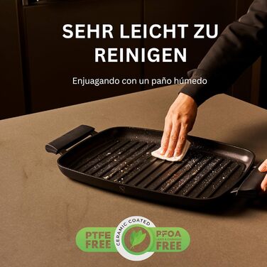 Сковорода Stone&Stone для індукції квадратна 28 см з антипригарним покриттям та знімною ручкою, німецька кераміка, сталеве дно, для газових плит та духовки, без PFAS, PFOA, PTFE