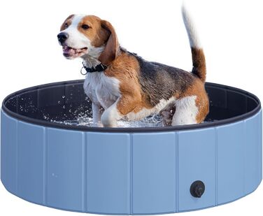 PawHut Dog Bathtub Dog Pool Bathtub Swimming Pool Water Pool for Dogs 120 x 30 cm (Sky Blue + Dark Blue, 100L x 100W x 30H cm)