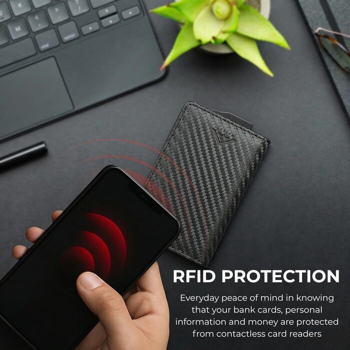 Гаманець RFID захист Stealth Wallet для чоловіків - мінімалістичний висувний картхолдер з алюмінію та шкіри (срібний/чорний, карбон/чорний)