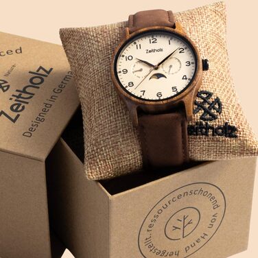 Годинник Zeitholz Holzuhr для чоловіків, аналоговий, 42 мм, 100% натуральне дерево з японським кварцовим механізмом, колекція Neue Klitten, стильний та екологічний годинник преміум-класу (Бежевий)